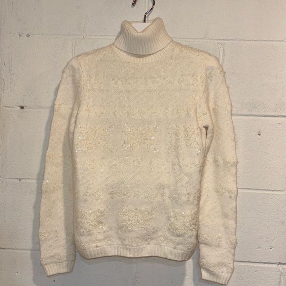 Talbots Sweaters - Talbots ivory sequin turtleneck sweater wool cashmere blend